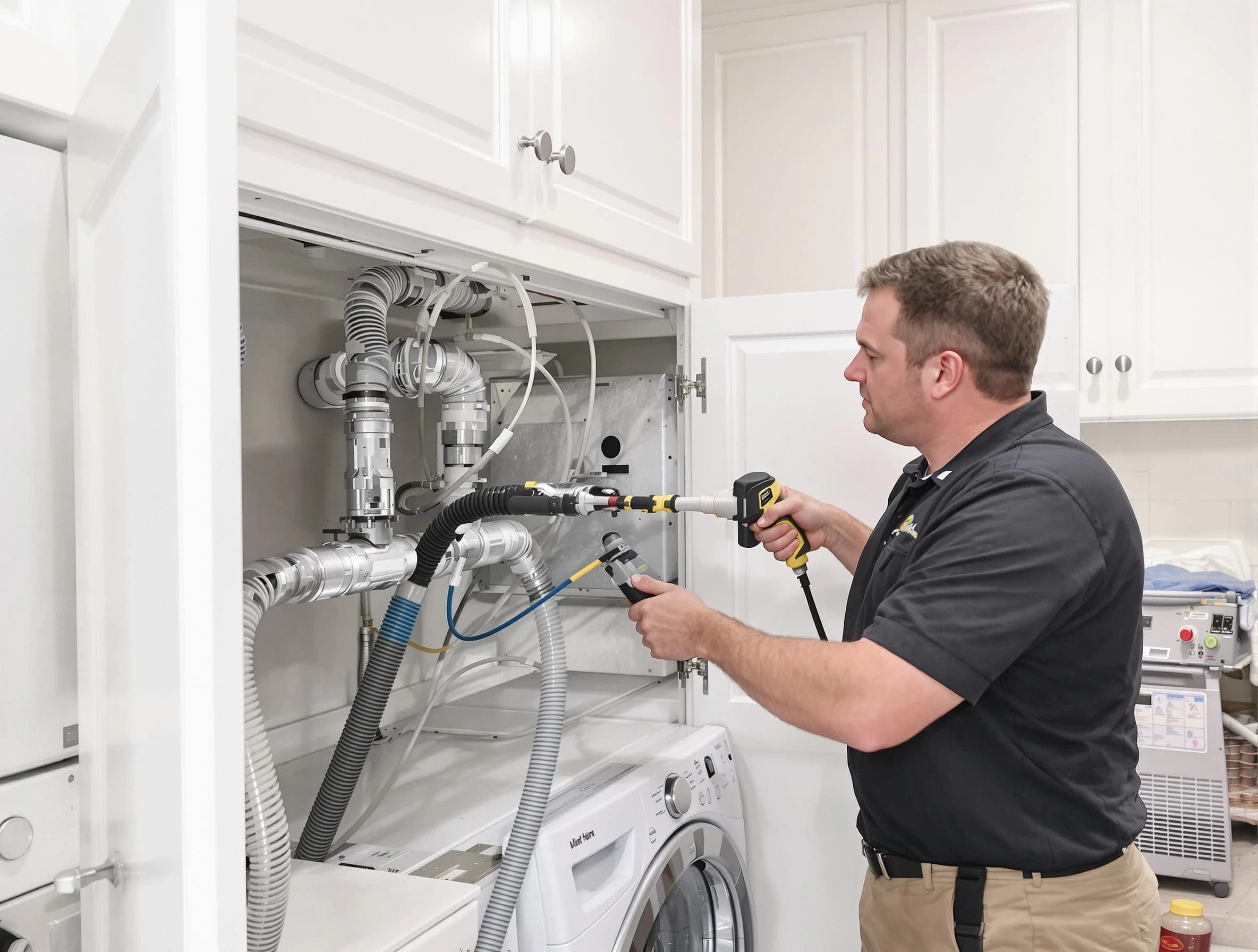 Superior Dryer Vent Cleaning professional removing severe blockage from a clogged dryer vent in Superior