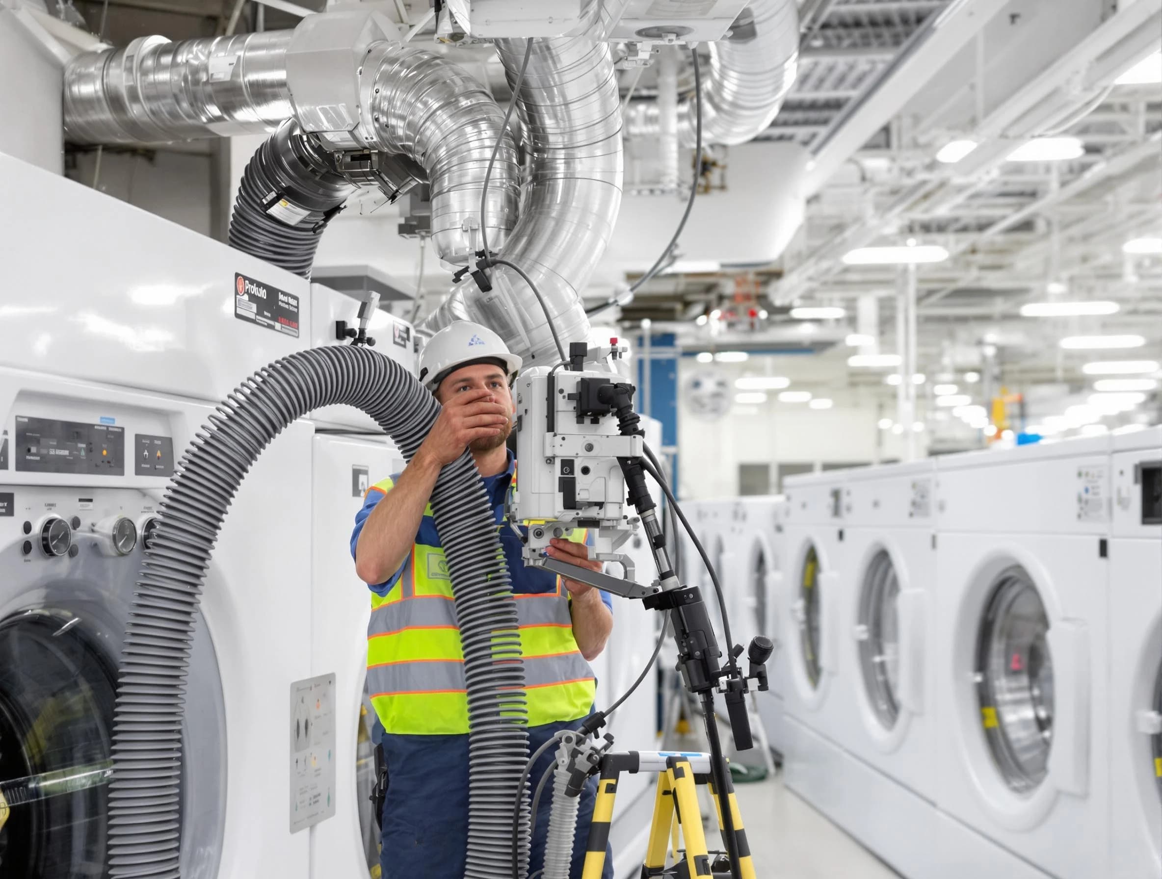 Superior Dryer Vent Cleaning team performing commercial-grade dryer vent cleaning at a business facility in Superior