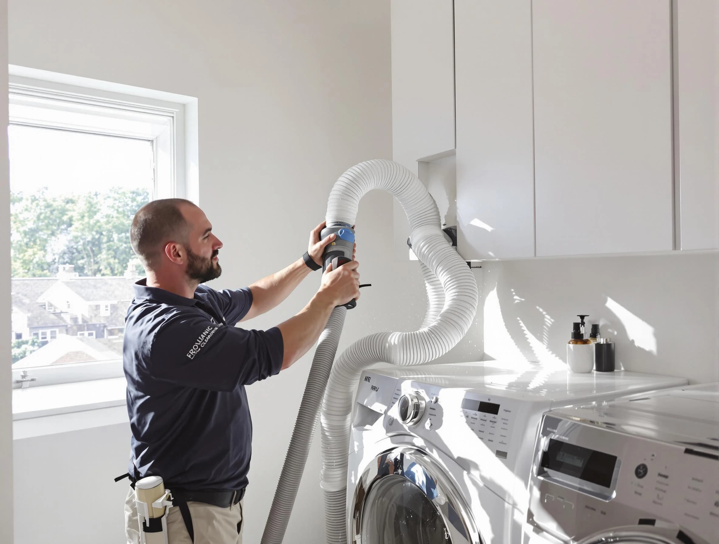 Certified Superior Dryer Vent Cleaning technician performing dryer vent cleaning in Superior