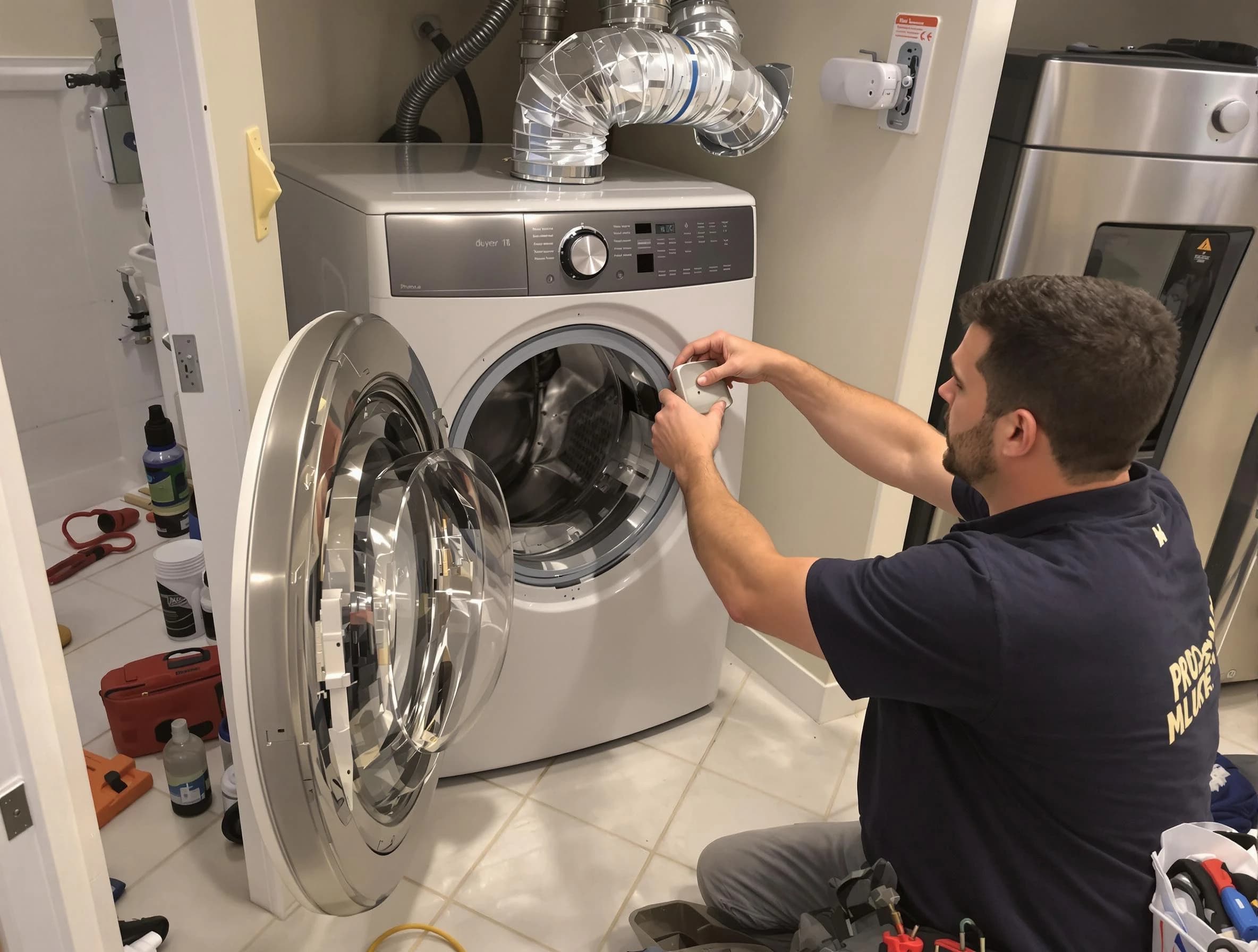 Superior Dryer Vent Cleaning technician performing precise dryer vent hose installation in Superior