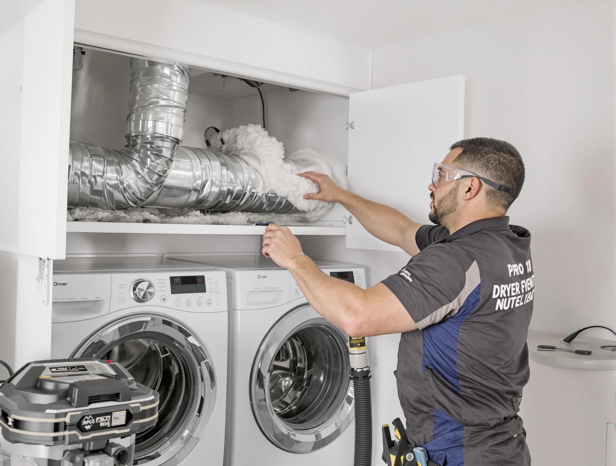 Superior Dryer Vent Cleaning certified technician performing specialized gas dryer vent cleaning in Superior